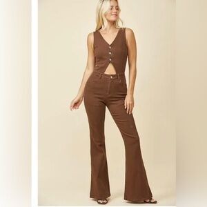 Wisteria Lane Sleeveless Button Front Cutout Jumpsuit Brown Size S | 1060